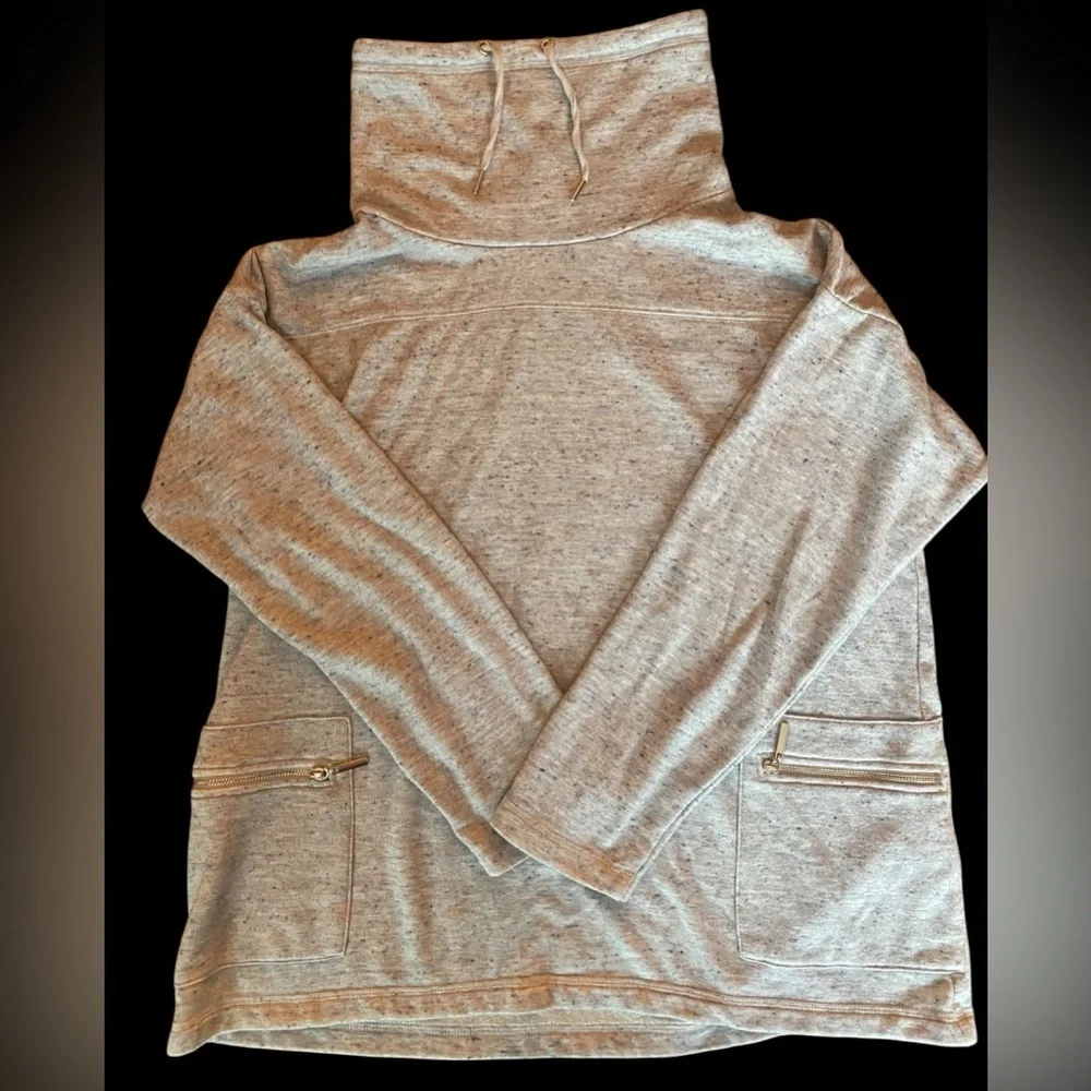 Chico's Weekender Heathered Gray Cowl Neck Sweater w/ zip pockets